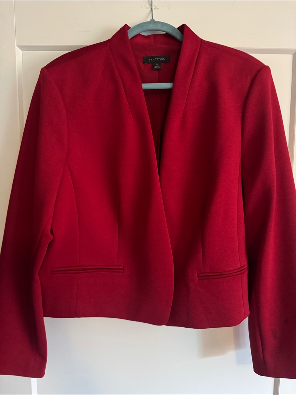 Ann Taylor Red Open-Front Blazer Jacket